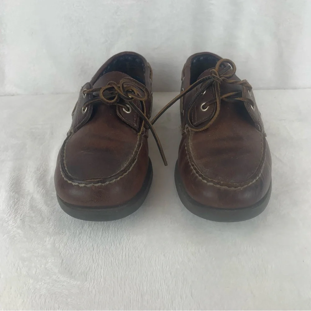 Timberland Brown Leather Men's Boat‎ Shoes 10.5 Nautical classic 2 hole